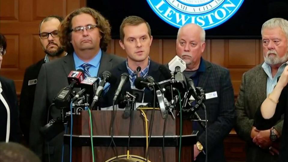 PHOTO: Rep. Jared Golden speaks during a press conference after a mass shooting in Lewiston, Maine, Oct. 26, 2023. (WCVB)