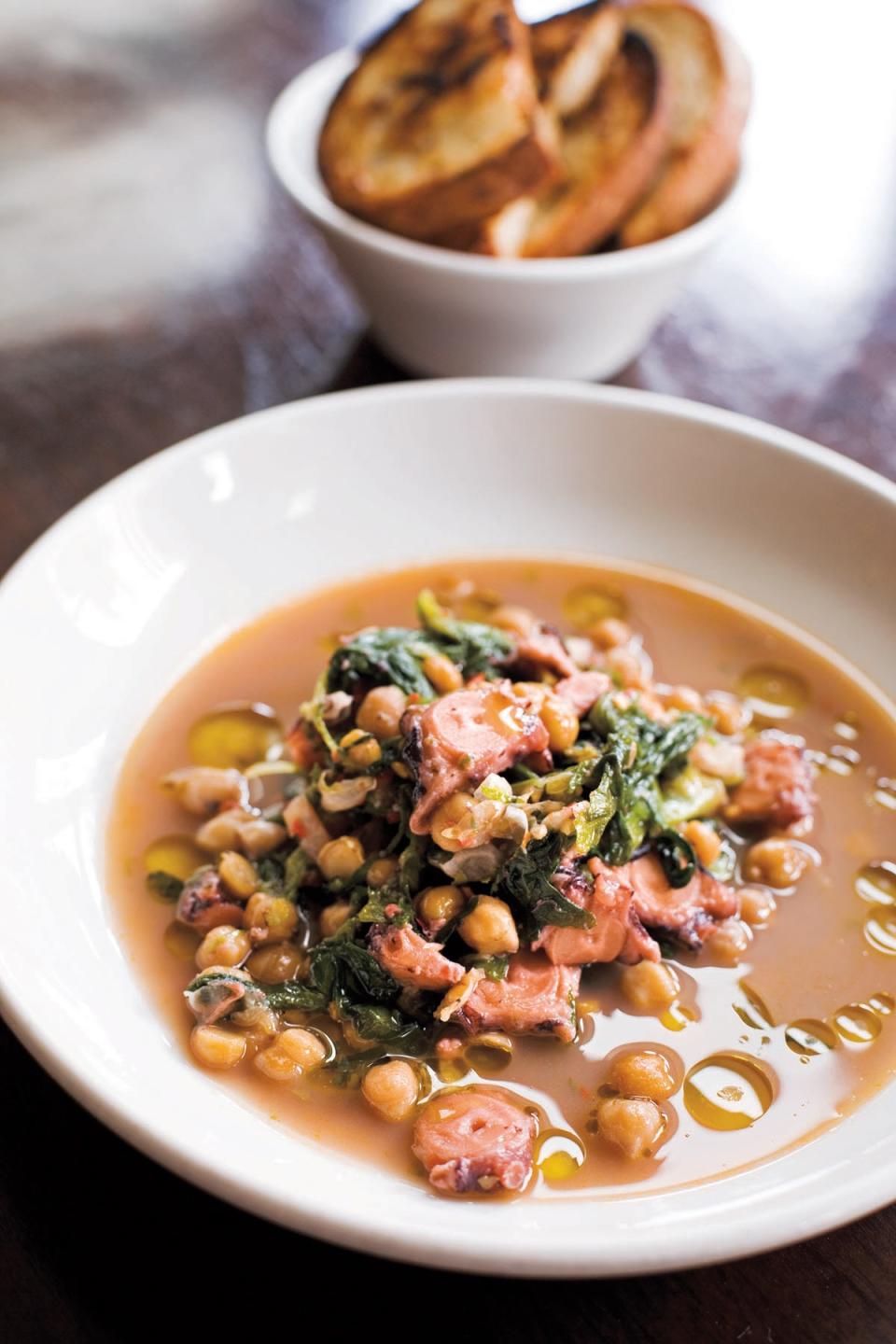 Octopus and Ceci Bean Zuppa With Escarole, Garlic, and Chiles