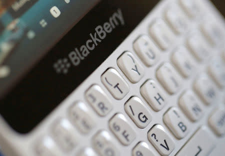 FILE PHOTO - A Blackberry smartphone is displayed in this illustration picture August 22, 2016. REUTERS/Regis Duvignau/File Photo