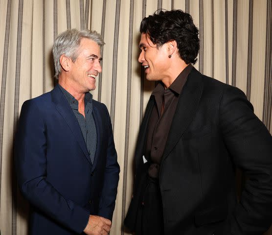 <p>Chelsea Lauren/Shutterstock</p> Dermot Mulroney and Charles Melton