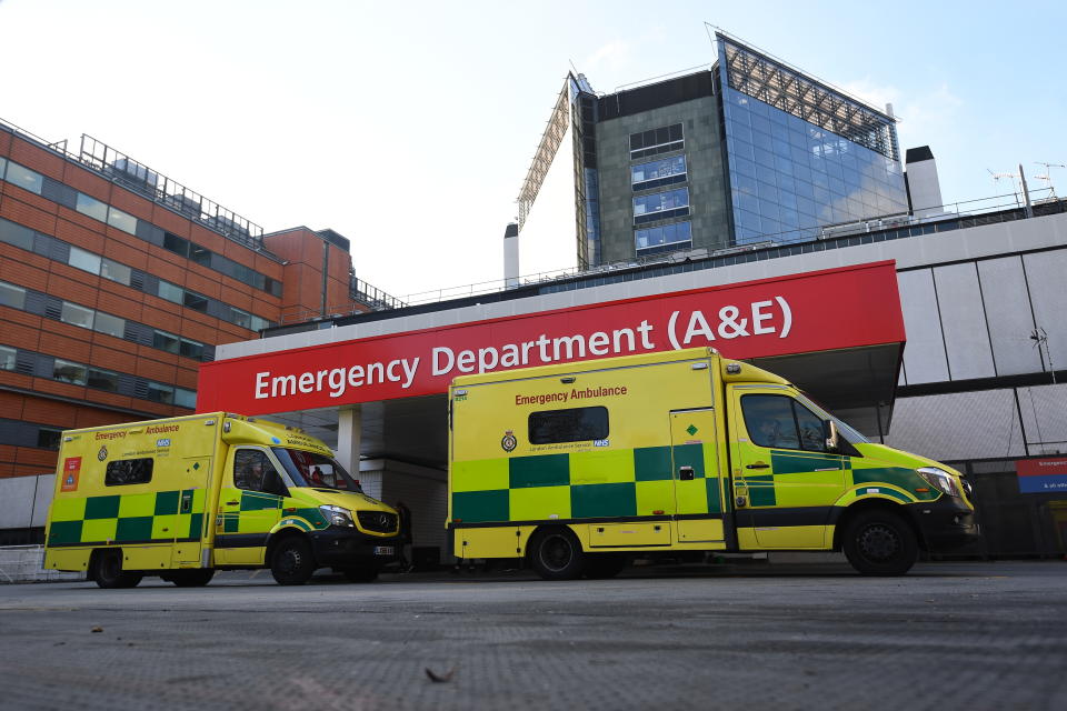 NHS ambulances parked outside the accident and emergency (A&E) department of St Thomas' Hospital in central London. PA Photo. Picture date: Wednesday February 6, 2020. See PA story HEALTH Hospital. Photo credit should read: Victoria Jones/PA Wire