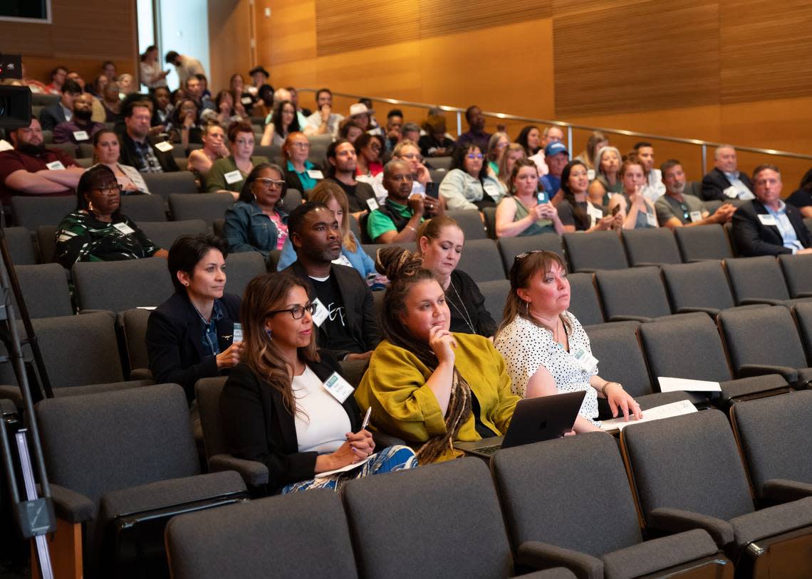 Judges and audience members watched eight small businesses pitch their business concepts on May 11 at the city’s annual business plan competition.