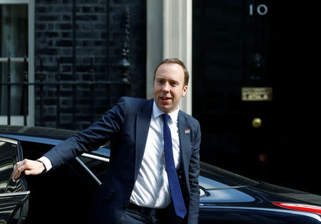 Britain's Secretary of State for Health Matt Hancock is seen outside Downing Street, as uncertainty over Brexit continues, in London, Britain May 7, 2019. REUTERS/Henry Nicholls