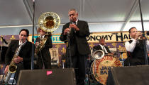 The Preservation Hall Jazz band performs at the New Orleans Jazz and Heritage Festival in New Orleans, Saturday, May 5, 2012. (AP Photo/Gerald Herbert)