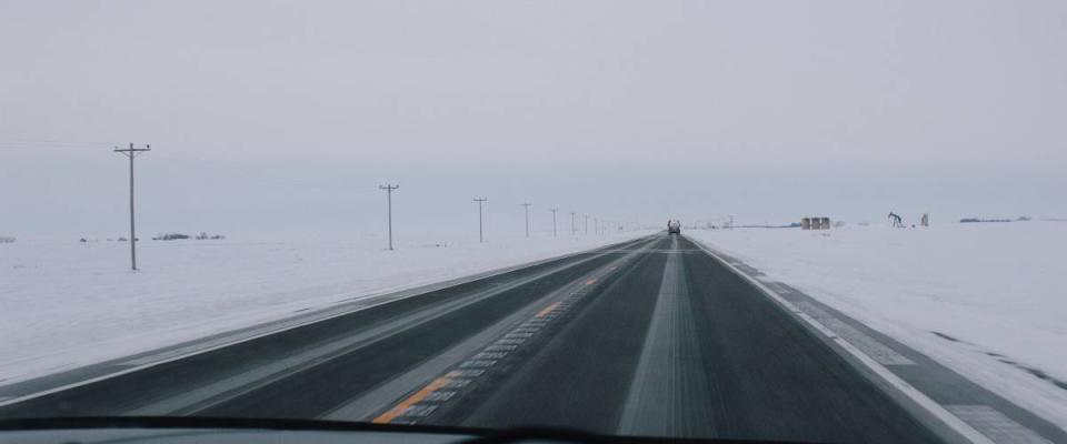 on the road in North Dakota