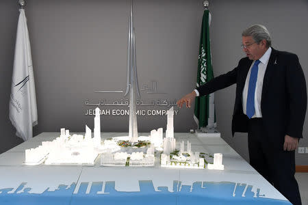 Mounib Hammoud, Chief Executive Officer of Jeddah Economic Company, shows a model of Jeddah Tower in Jeddah, Saudi Arabia February 6, 2018.REUTERS/Reem Baeshen