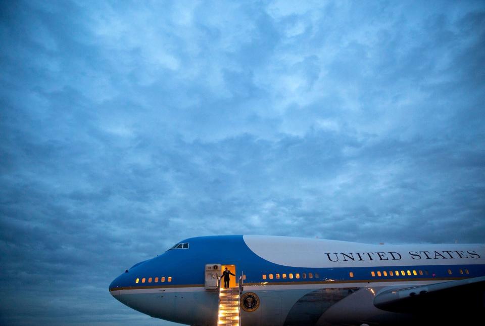 Air Force One arriving at Los Angeles International Airport on April 7.