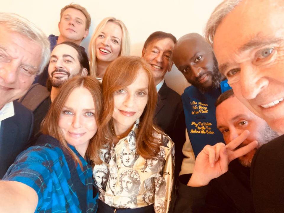 The LVMH Prize jury poses with Bernard Arnault and Isabelle Huppert in a selfie taken by Stella McCartney. - Credit: Courtesy of Stella McCartney