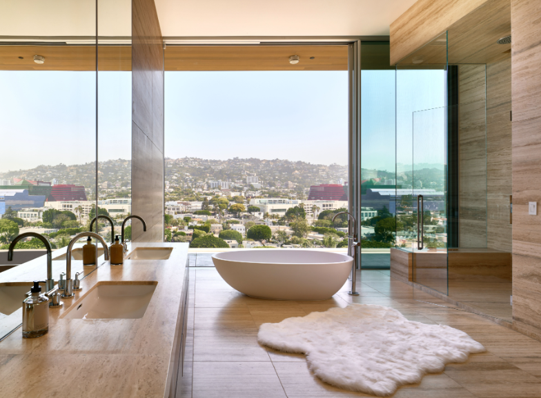 Bath view of penthouse in West Hollywood that sold for a record-breaking $24 million.