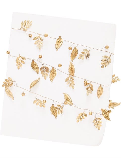 Antique gold metal leaf and ball garland, $29.95