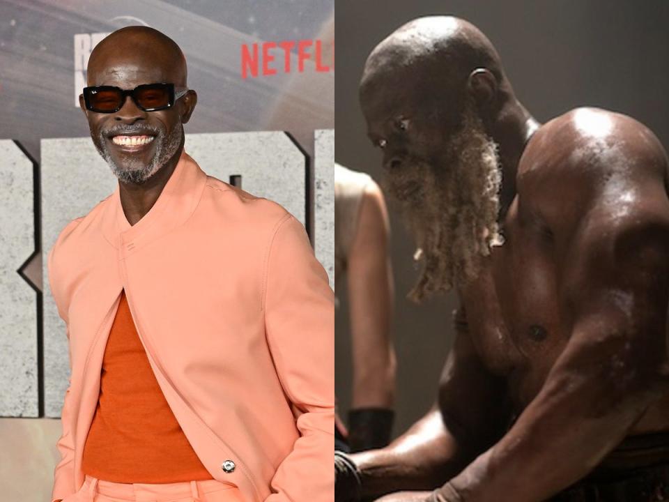 Djimon Hounsou at the Los Angeles Premiere of Netflix's "Rebel Moon - Part One: A Child of Fire" at TCL Chinese Theatre, and as General Titus.