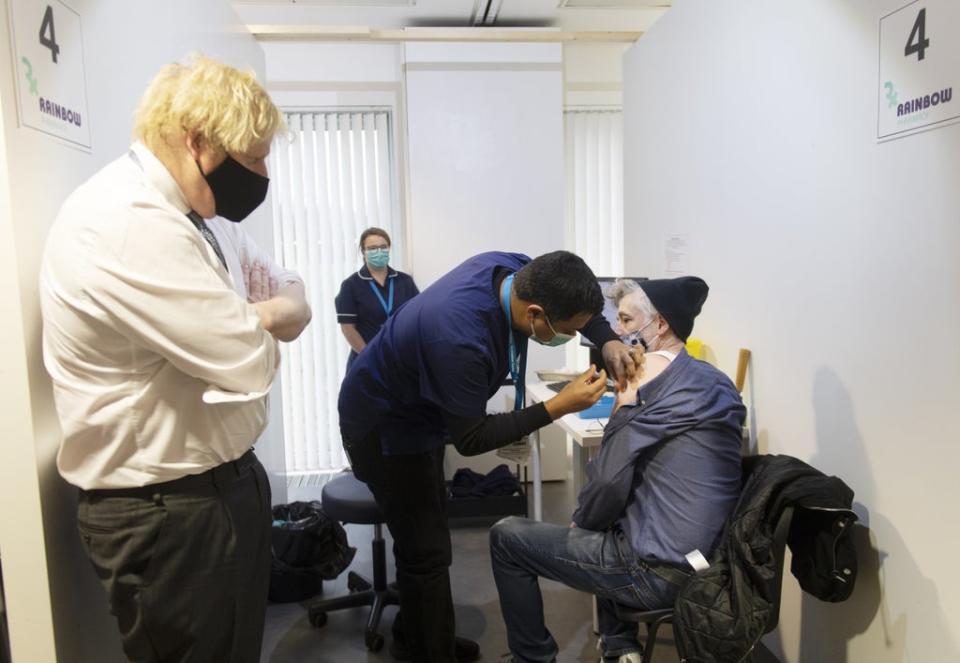 Prime Minister Boris Johnson during a visit to a Covid vaccination centre in Milton Keynes (Geoff Pugh/Daily Telegraph) (PA Wire)