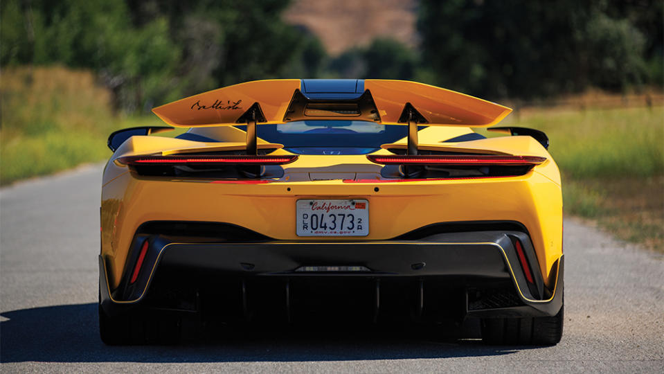 As part of the hypercar’s active aero, the rear wing contributes 551 pounds of downforce.