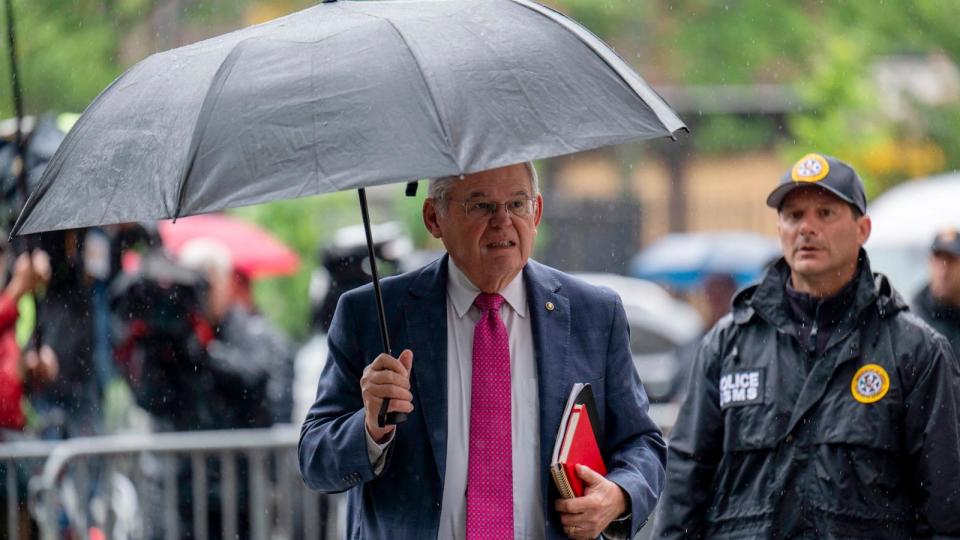 PHOTO: Sen. Bob Menendez arrives at Manhattan Federal Court, in New York City, May 15, 2024.  (Angela Weiss/AFP via Getty Images)