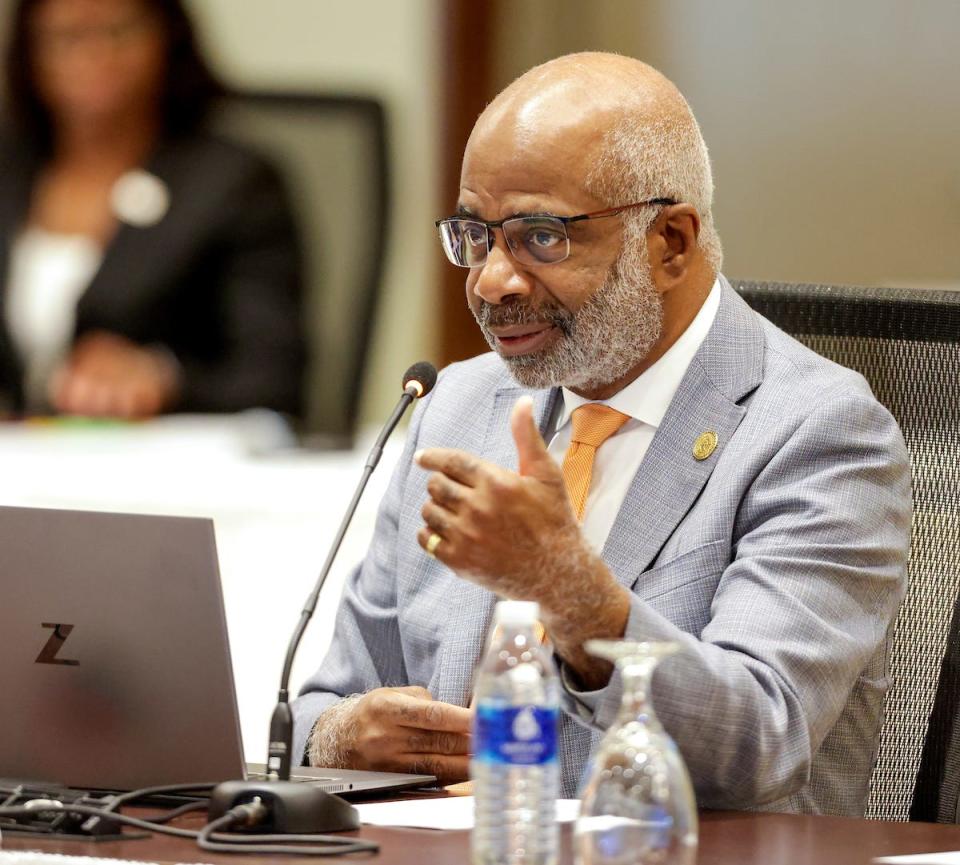 FAMU President Larry Robinson speaks as the Board of Trustees holds committee meetings.