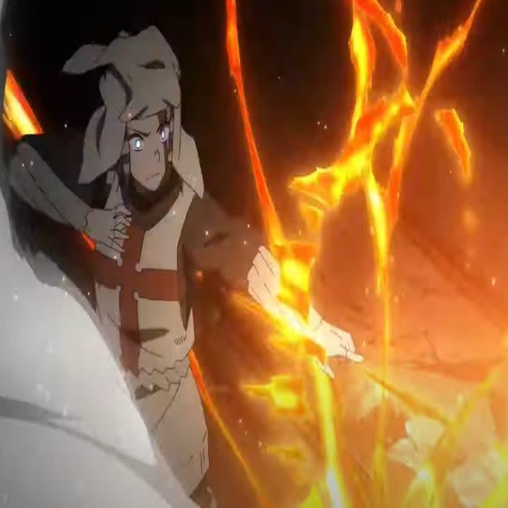 Arrow firing her flame abilities at Hinawa