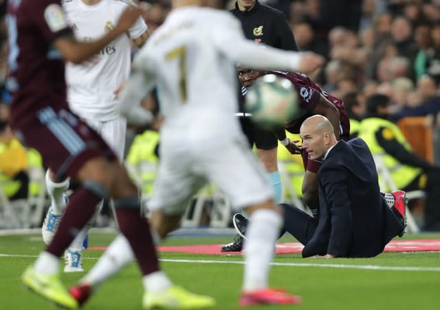 Real Madrid head coach Zinedine Zidane was felled by Celta Vigo defender Joseph Aidoo during the 2-2 draw at the Bernabeu