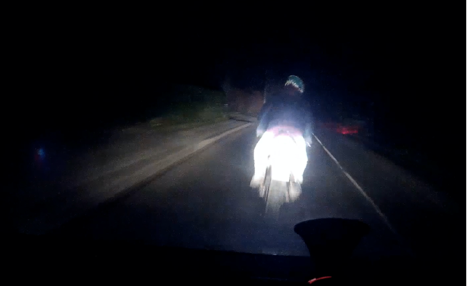 Paul Barrett's dash cam captured the moment he rammed Ryan Brindley off his bike. (SWNS)