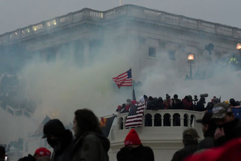 FILE PHOTO: Supporters of U.S. President Donald Trump gather in Washington