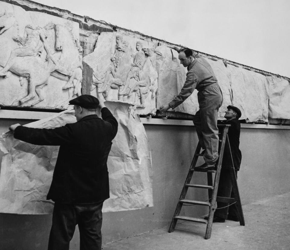 Work under way on the Elgin Marbles in 1949 (Getty Images)