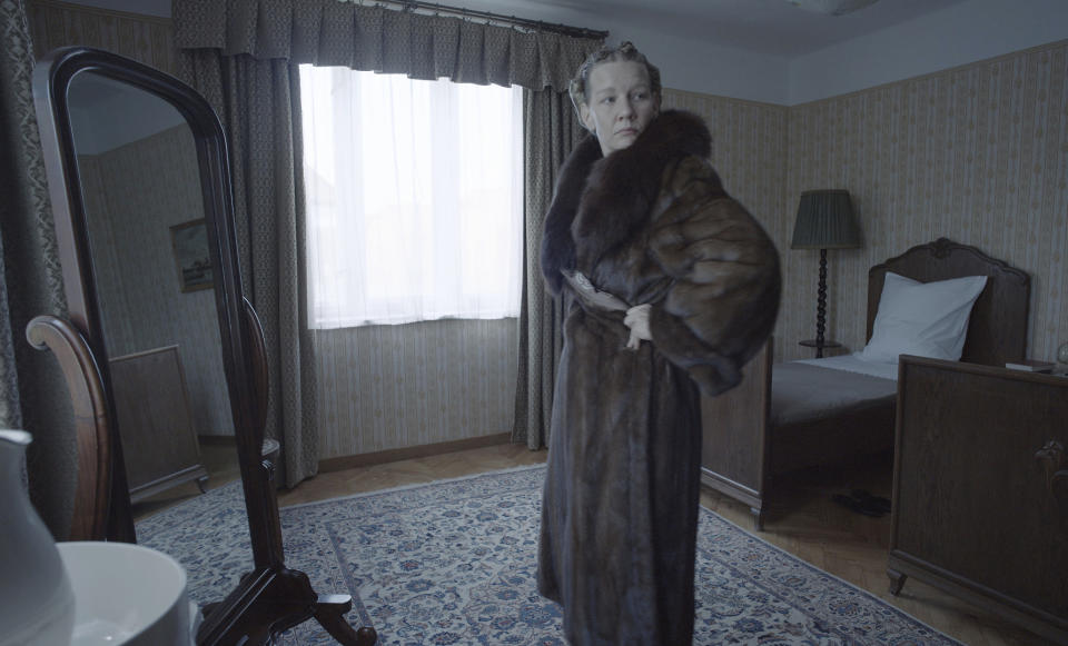 This image released by A24 shows Sandra Hüller in a scene from "The Zone of Interest." (A24 via AP)