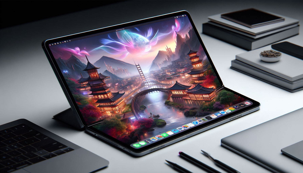  An AI generated image of a MacBook foldable laptop concept. 