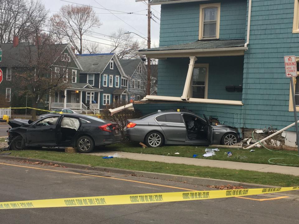 Binghamton police investigate a serious crash at Leroy and Chapin streets Thursday, Nov. 21, 2019.