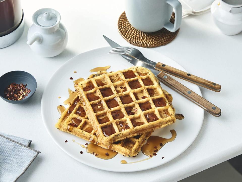 Savory Cornmeal-Chia Waffles With Spicy Maple Syrup