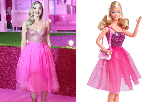 <p>Chung Sung-Jun/Getty, Mattel</p> Margot Robbie attends a 'Barbie' event