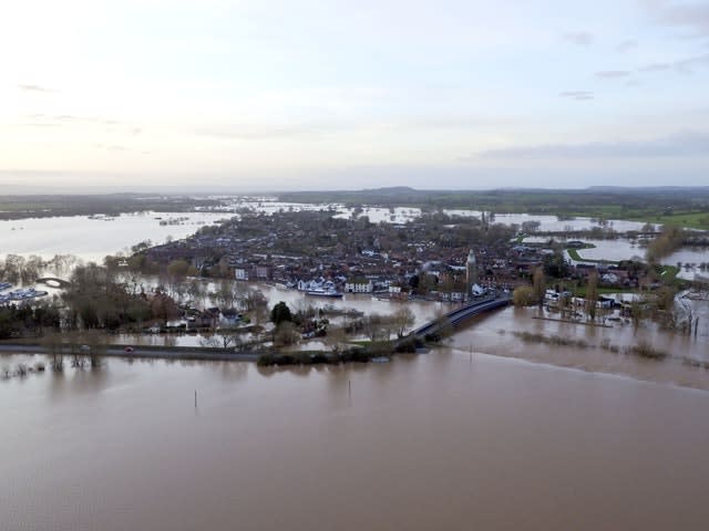 Flood water surrounds Upton upon Severn in Worcestershire