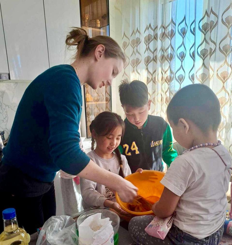 Nipomo native and Peace Corps volunteer Claire Bodger bakes food with some of her younger students at her school in the Arkhangai Province of Mongolia. Bodger splits her time roughly 50-50 between teaching English language classes and running an environmental education program.