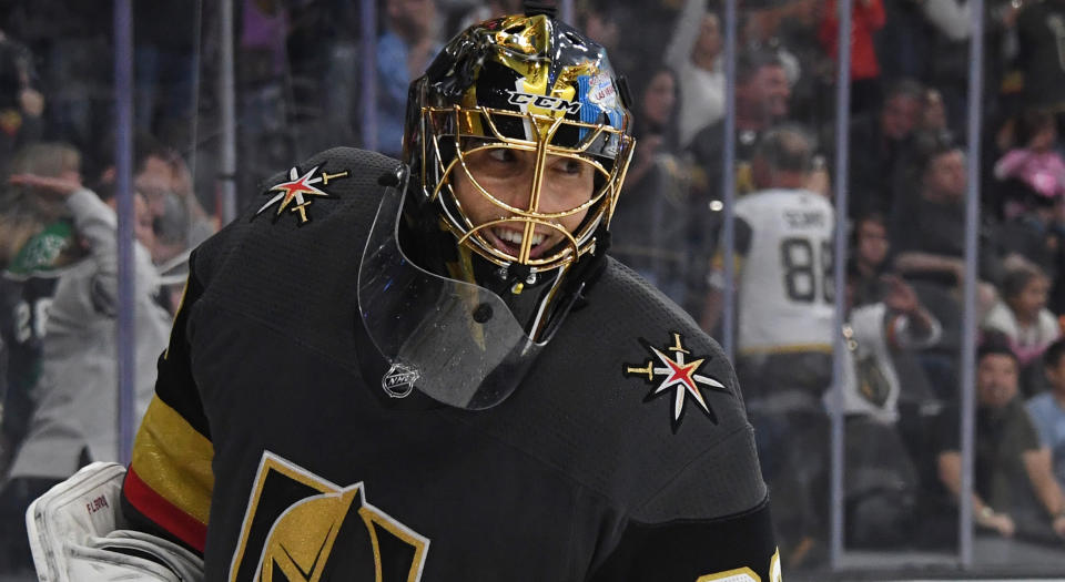 If I could put up my Las Vegas home for $2.5 million like Marc-Andre Fleury of the Vegas Golden Knights, I’d probably be smiling like that too. (Photo by Ethan Miller/Getty Images)