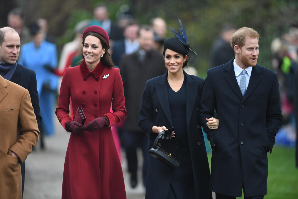 William, Kate, Meghan and Harry walk to church on Christmas Day [Photo: PA]