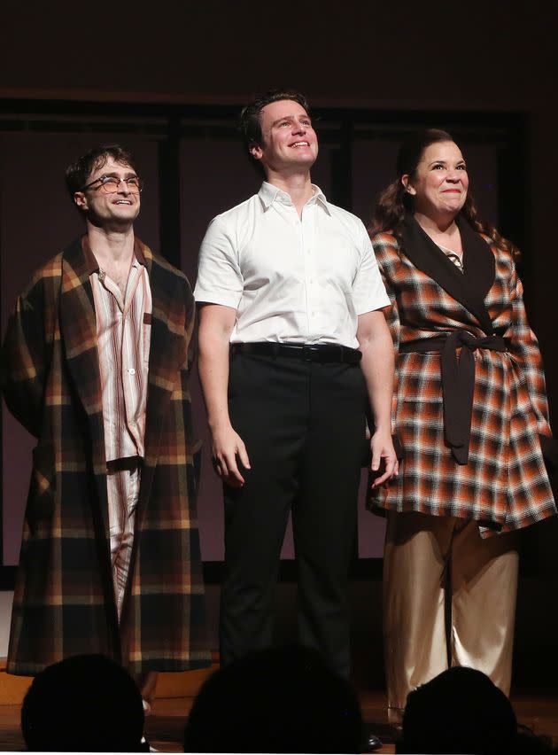 From left: Daniel Radcliffe, Jonathan Groff and Lindsay Mendez in Broadway's 