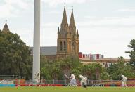 St Peter's Cathedral in Adelaide forms an impeccable backdrop to the Second Test Match between Australia and South Africa at Adelaide Oval in Adelaide, Australia.