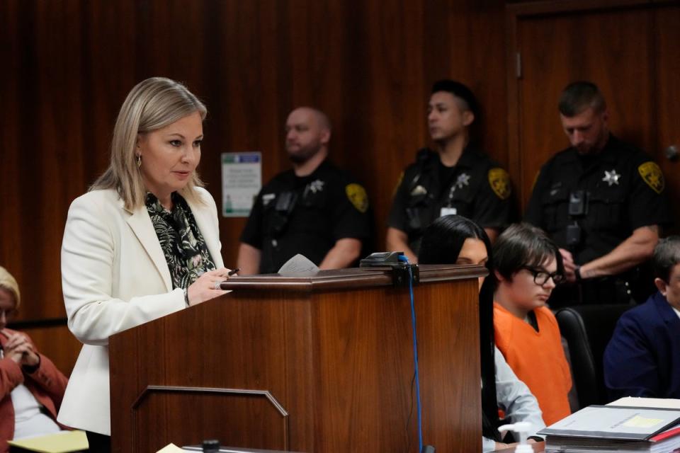 Oakland County Prosecutor Karen McDonald gives opening statement in the trial (Copyright 2023 The Associated Press. All rights reserved)