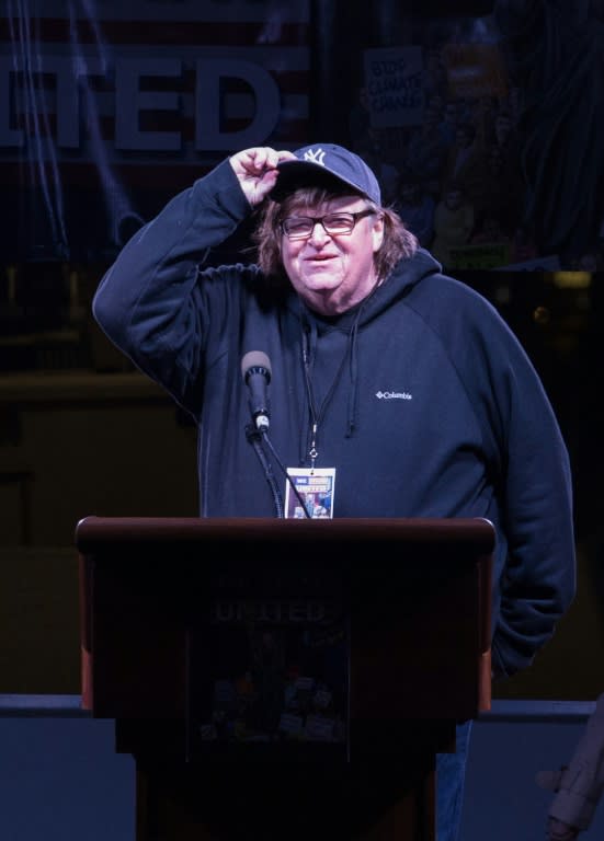 Oscar-winning director Michael Moore speaks at the 'We Stand United' rally outside Trump International Hotel and Tower in New York on January 19, 2017, on the eve of US President-elect Donald Trump's inauguration