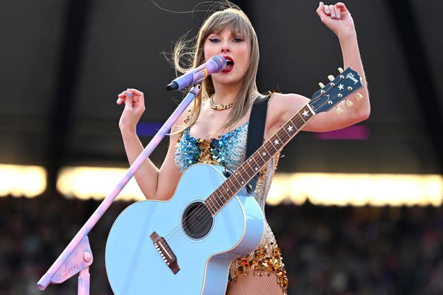 <p>Gareth Cattermole/TAS24/Getty</p> Taylor Swift performs at the Eras Tour in Edinburgh