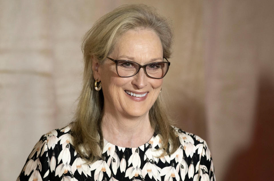 FILeE- This Sept. 9, 2019 file photo shows Meryl Streep at the Toronto International Film Festival Tribute Gala, a fundraiser that highlights standout creators in the film industry, in Toronto. Streep's film "The Laundromat" will be released in U.S. theaters on Sept. 27. (Chris Young/The Canadian Press via AP, File)