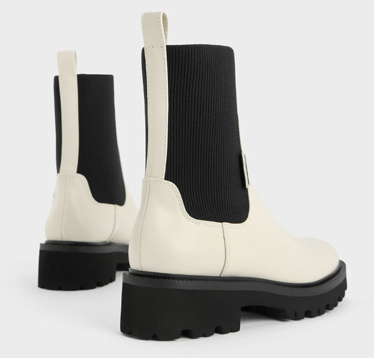 Two-Tone Knitted Sock Ridge-Sole Chelsea Boots. PHOTO: Charles & Keith