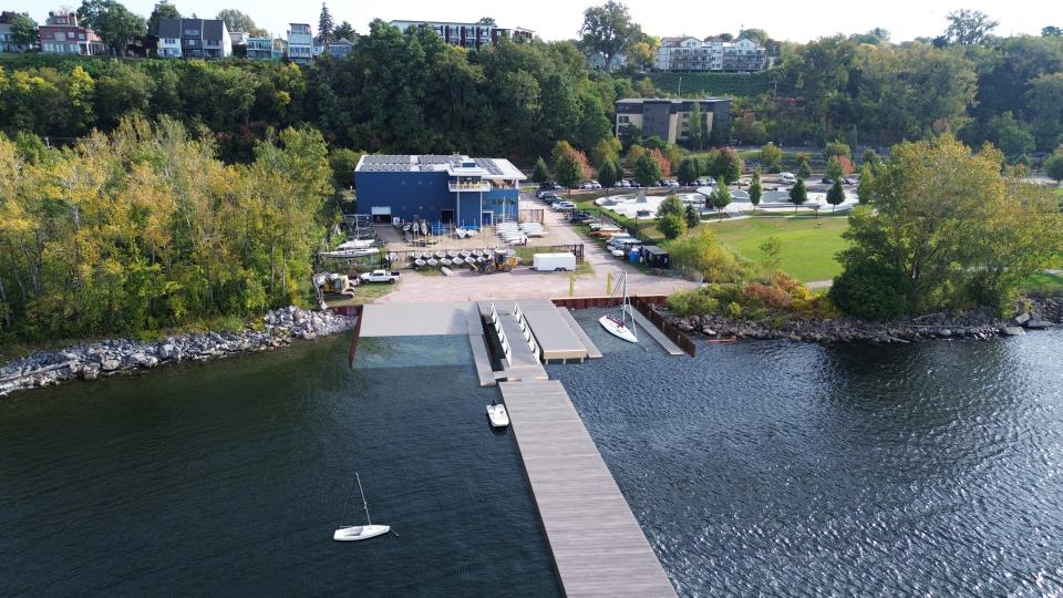 An artist's rendering of what the new waterfront at the Community Sailing Center will look like when it's finished on May 3. The new docks, launching ramp and boat cranes will greatly improve the efficiency of the waterfront and add new capabilities.