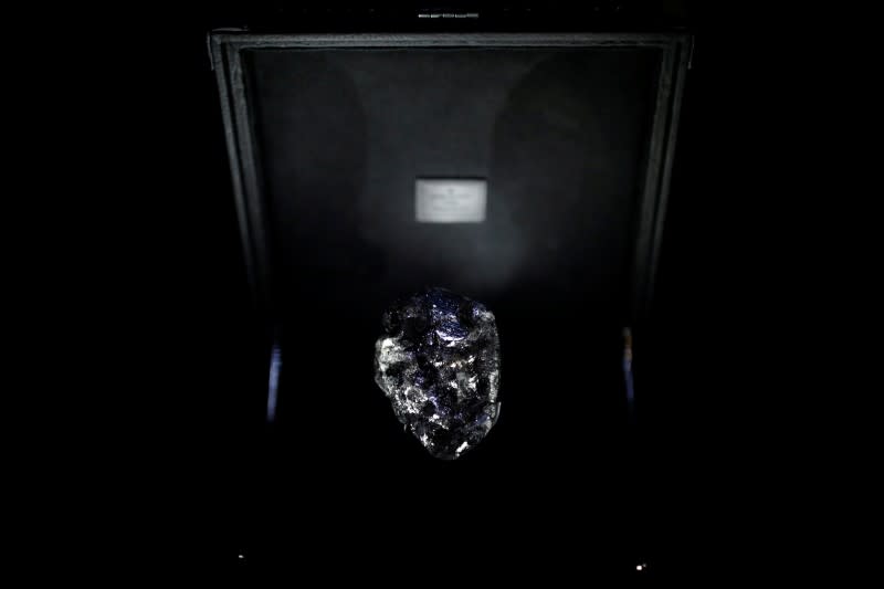 A recently purchased "Sewelo diamond" is displayed during a press preview at the Louis Vuitton store in Paris