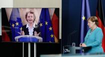 German Chancellor Merkel and head of the European Commission von der Leyen hold joint news conference