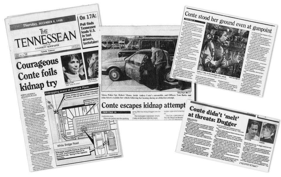 Headlines from the Tennessean about the 1988 attack.