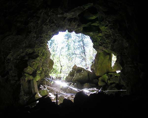 Looking out from the inside of the Lava River Cave south of Bend.