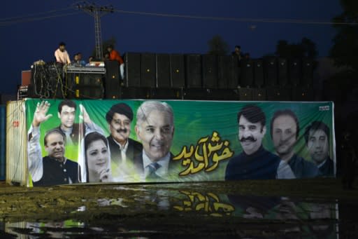 A DJ performs during an election campaign rally by Shahbaz Sharif, the younger brother of ousted Pakistani Prime Minister Nawaz Sharif
