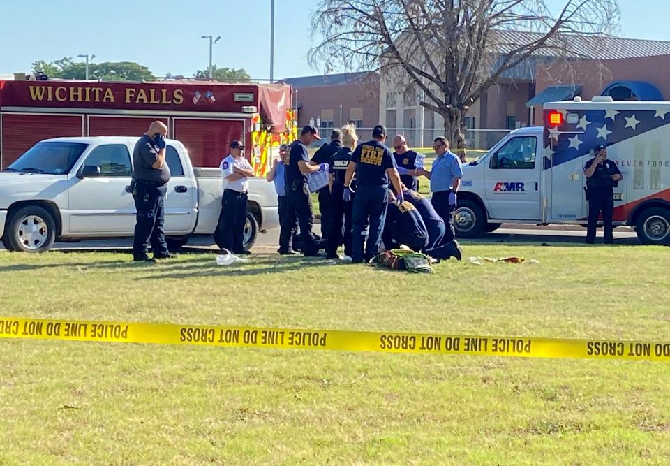 Wichita Falls police and energency medics responded to the scene of a shooting at Scotland Park Tuesday morning.