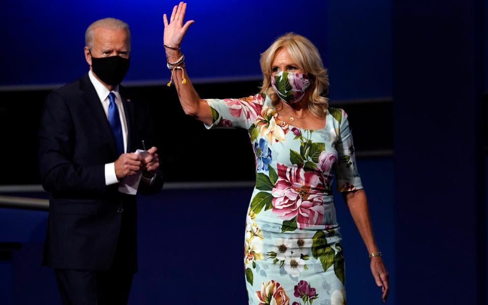 Dr Jill Biden chose a bright floral look for the debate - AP