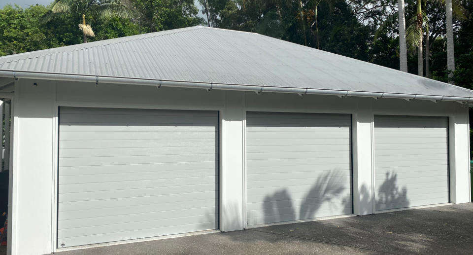 The new three-door garage on the Queensland property. 