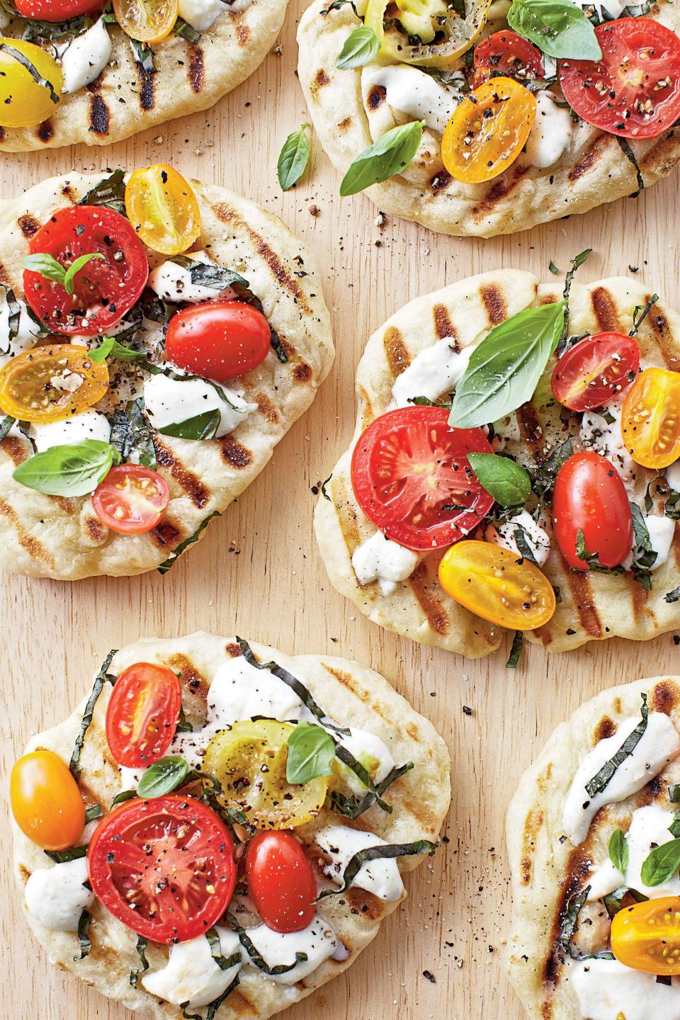 Grilled Tomato-Basil Pizzettes